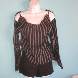 Shelli Segal Laundry Women Sz M VINTAGE Black Stripe Adjustable Off Shoulder Top